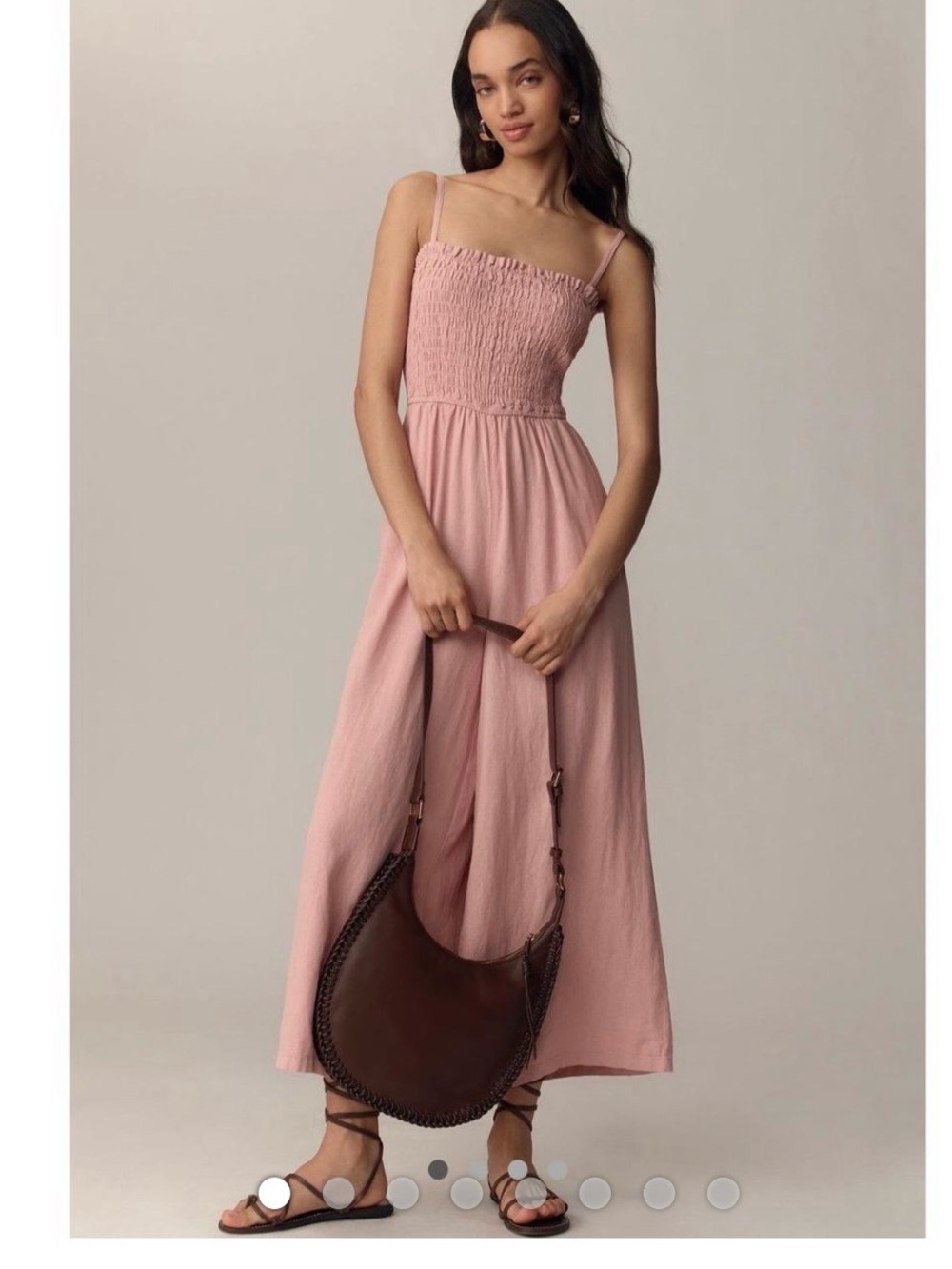 NWOT Pink Pilcro Anthropologie Linen Blend Smocked Wide Leg Jumpsuit